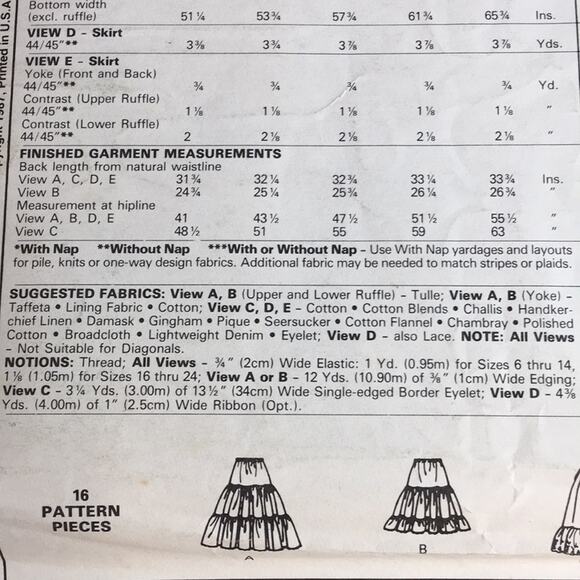 Vintage 1987 McCall's Sewing‎ Pattern 3079 Boho Petticoats & Skirts Size X-Small - Picture 14 of 15